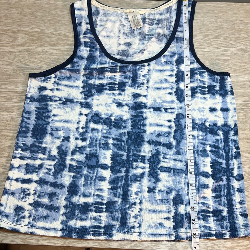 Lucky Brand Tank Top Womens L Blue and White Tie Dye Ringer Trim Neckline - Picture 9 of 11